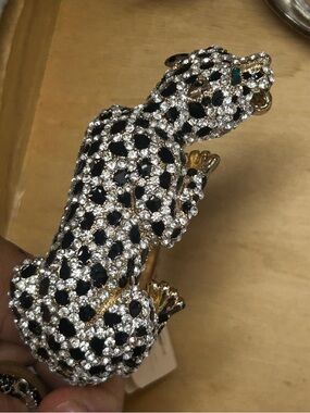 Crystal Leopard Claw Statement Bracelet Cuff - Black & Gold